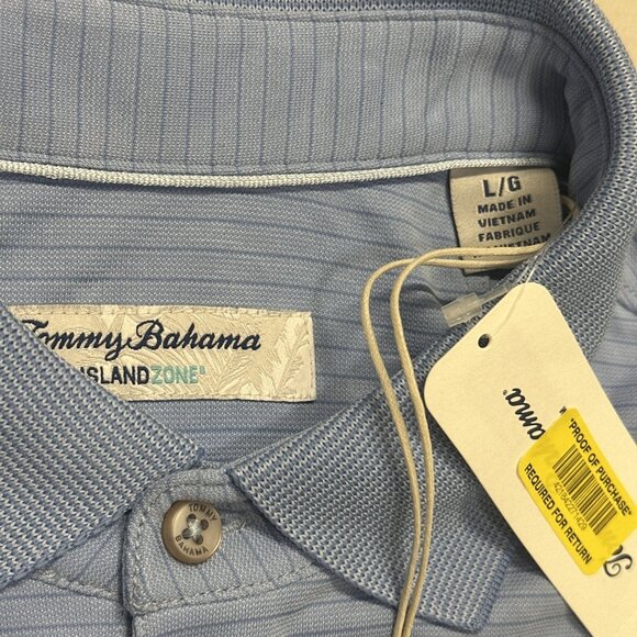 Tommy Bahama Men's Large Seabank Sky Blue Bay Stripe Performance Polo Shirt - Picture 8 of 12